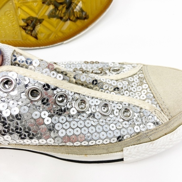CONVERSE | Silver Sequin Laceless Sneakers - Picture 9 of 13